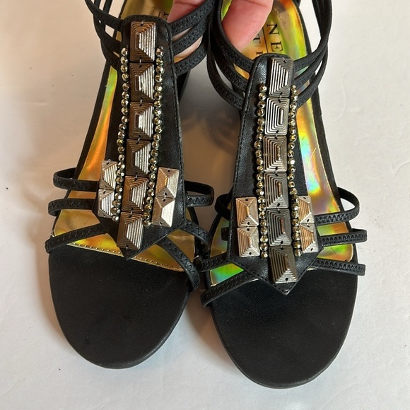 New York Transit Black Strappy Wedge Sandals Women’s Size 6 1/2 M - Picture 6 of 8
